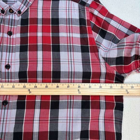 Nudie Jeans Shirt Men's L Red‎ Plaid Button Down 100% Cotton Short Sleeve *FLAW - Picture 8 of 13
